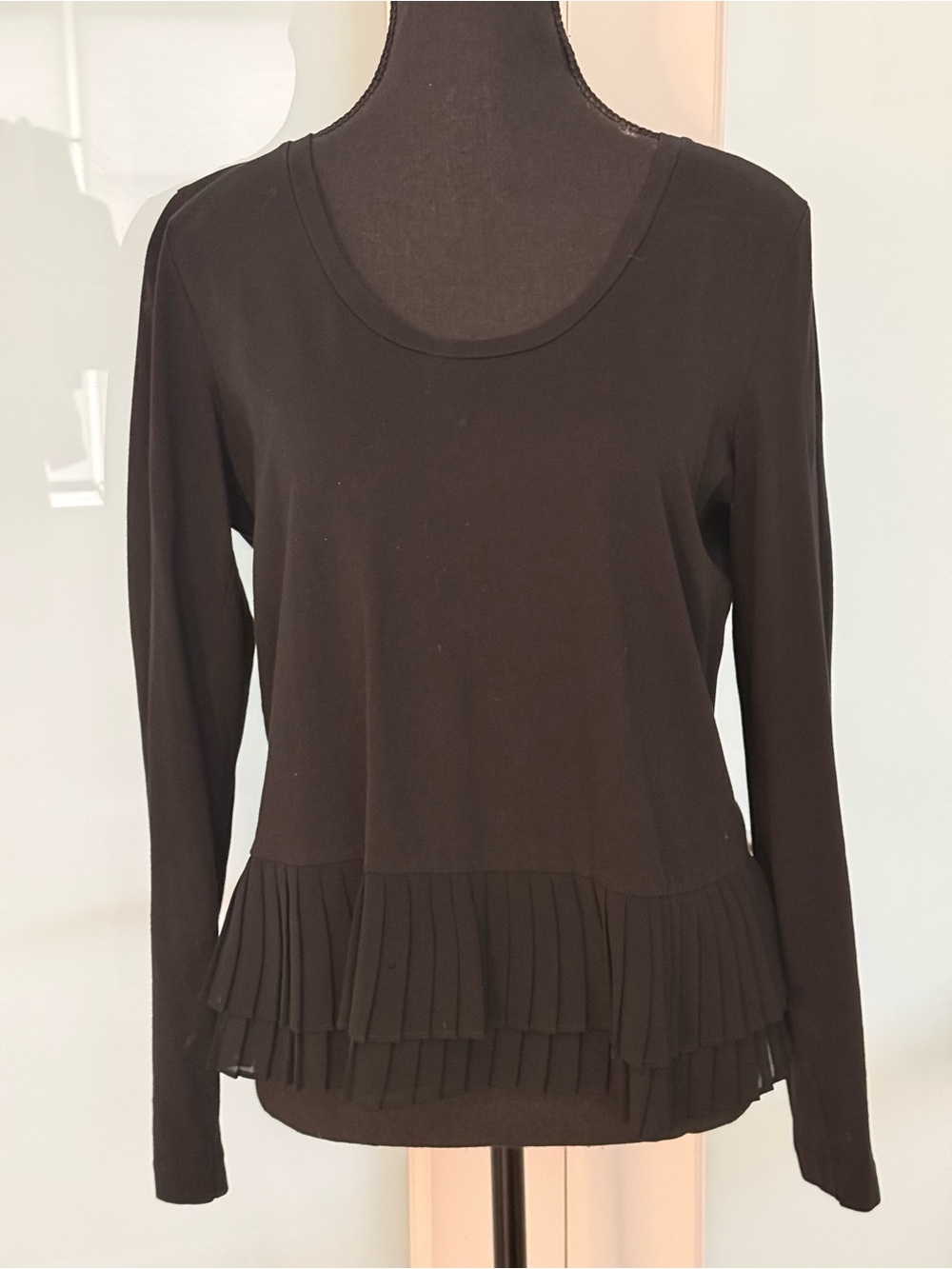 J. Crew Factory Black Long-Sleeve Ruffle Hem Top